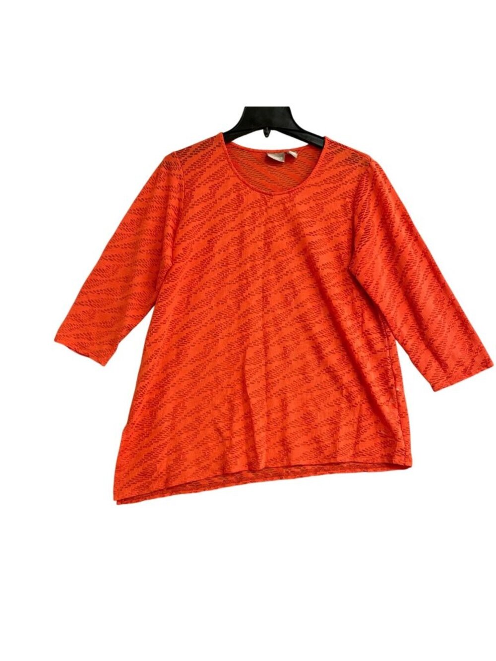 Chico's Women's 2/L Orange Textured 3/4 Sleeve asymmetrical Top  B1085